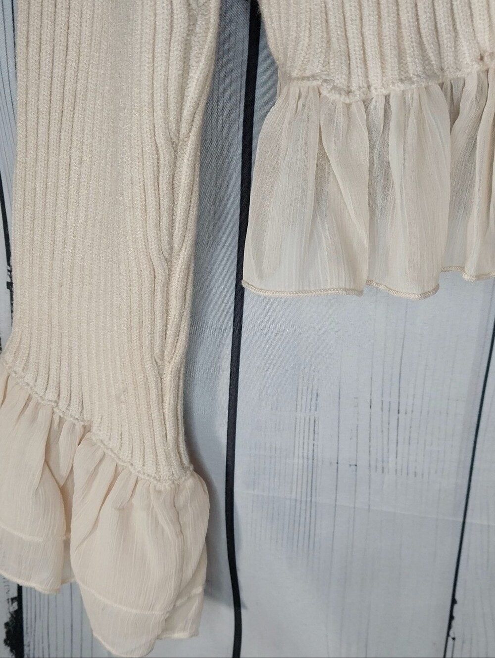 MABLE Cream Ribbed Ruffle-Trim Fairycore Soft Girl Dollette Cardigan NWT - Picture 9 of 9